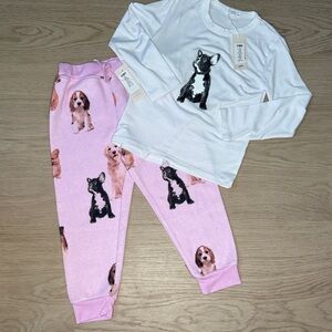 Adorable Kids Dog Print Matching Set - White and Pink